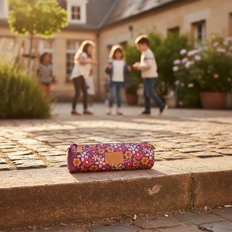 Trousse ronde zippée 22 cm forme cylindrique kip inspiration Marine/multicolore+Violet foncé 4 - vertbaudet enfant 