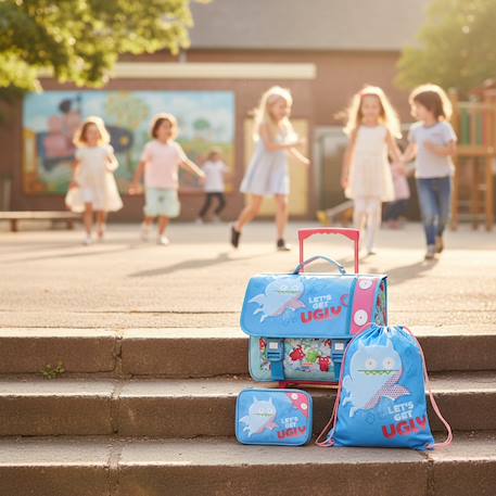 Cartable à roulettes 3 pièces motif ice-bat tissu imperméable uglydolls Bleu / rose / blanc 2 - vertbaudet enfant 