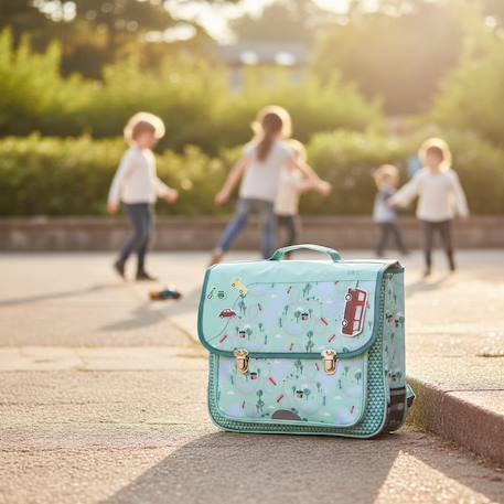 Cartable scolaire 38 cm à rabat 2 compartiments thème voitures Bleu lagon 2 - vertbaudet enfant 