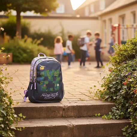 Sac à dos scolaire motif creeper floral minecraft avec 2 compartiments 44 cm Noir / violet / bleu 2 - vertbaudet enfant 