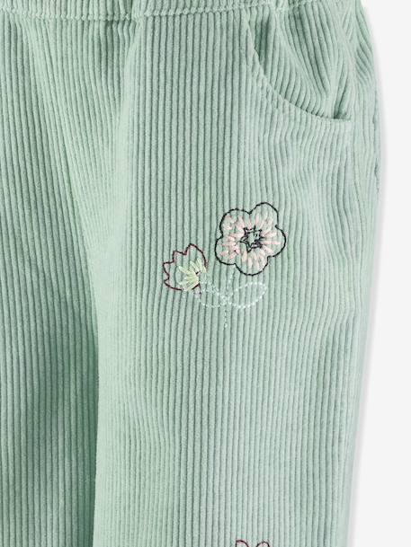 Pantalon en velours côtelé avec fleurs fille Happy Girls vert sauge 3 - vertbaudet enfant 