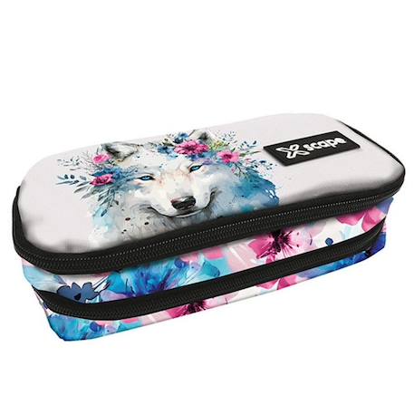 Trousse à 2 compartiments zippés oroscab 23 cm motif floral lion Blanc 1 - vertbaudet enfant 