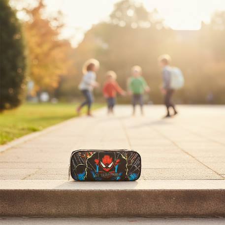 Trousse spiderman motif shadow en textile double zip Noir / rouge / bleu 2 - vertbaudet enfant 
