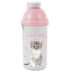 Puériculture-Repas-Vaisselle, coffret repas-Gourde enfant en plastique motif chat sweet kitty – 18 cm