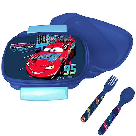 Set boîte à repas avec couverts cars – pvc 17 x 12 x 7 cm Bleu / bleu / ciel / bleu 1 - vertbaudet enfant 
