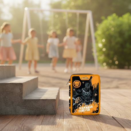 Trousse double compartiment remplie must tissu imprimé avengers panther Orange mandarine 2 - vertbaudet enfant 