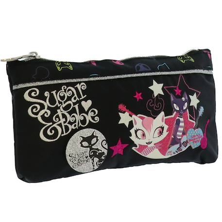 Fille-Accessoires-Trousse plate sugar & babe imprimé chats pop-rock 21 cm