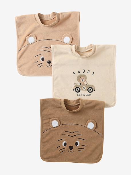 Lot de 3 bavoirs animaux à enfiler caramel+écru+sauge 1 - vertbaudet enfant 