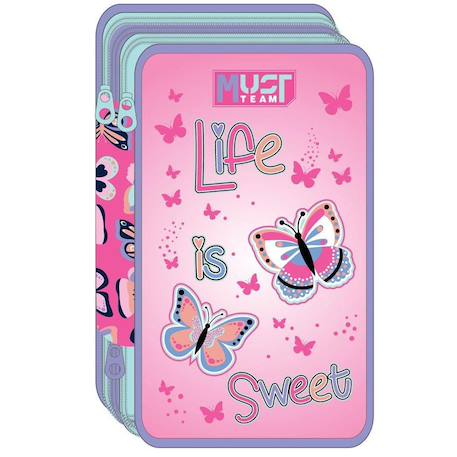 Fille-Accessoires-Trousse triple garnie papillons life is sweet must team
