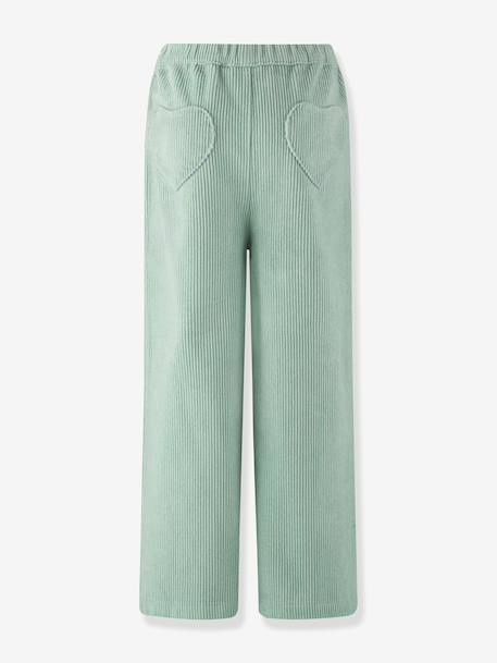 Pantalon en velours côtelé avec fleurs fille Happy Girls vert sauge 2 - vertbaudet enfant 