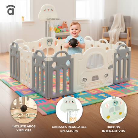Parc bébé modulable avec activités Montessori Blanc et gris 4 - vertbaudet enfant 