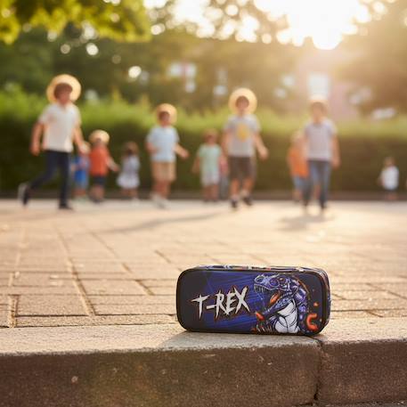 Trousse double zip t?rex en tissu bmu Bleu / bleu 2 - vertbaudet enfant 
