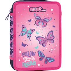 Trousse à crayons garnie papillons 2 compartiments 21 cm  - vertbaudet enfant