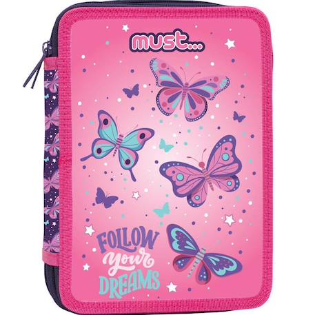 Fille-Accessoires-Trousse à crayons garnie papillons 2 compartiments 21 cm