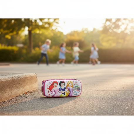 Trousse rectangulaire disney princess 2 compartiments zippés 23 cm Bleu / magenta / gris 2 - vertbaudet enfant 