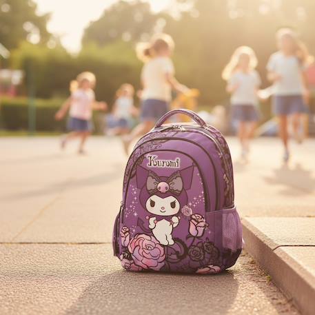 Sac à dos 42 cm kuromi fleurs - 2 compartiments zippés Noir / violet 2 - vertbaudet enfant 