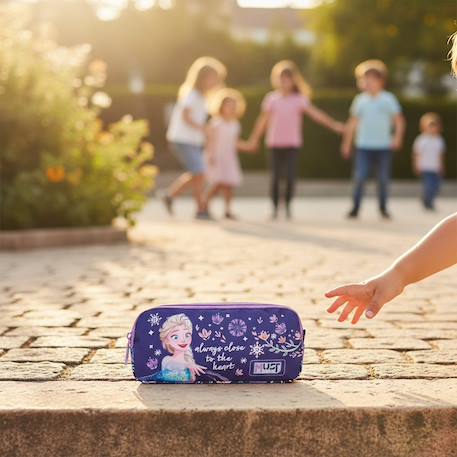 Trousse la reine des neiges rectangulaire à 2 compartiments zippés 21 cm Bleu / violet / clair / gris 2 - vertbaudet enfant 
