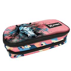 -Trousse à fermeture zip cheval born to be free 2 compartiments 23 cm