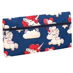 Jouet-Trousse rectangulaire licorne 1 compartiment zippé 22 cm