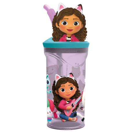 Gourde 3d 360° gabby et la maison magique 360 ml avec paille Violet foncé 1 - vertbaudet enfant 