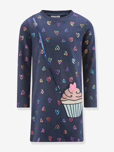 Robe avec cœurs et cupcake fille Happy Girls marine+rose bonbon 1 - vertbaudet enfant 