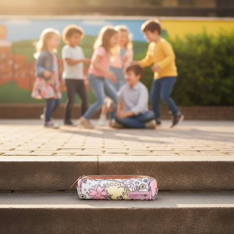 Trousse rectangulaire fleurs en tissu et simili cuir marshmallow Blanc / rose / clair / gris 2 - vertbaudet enfant 
