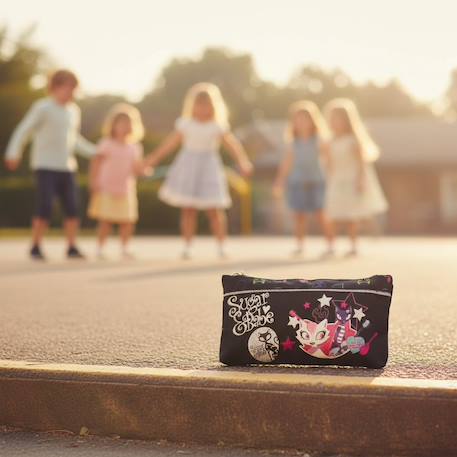 Trousse plate sugar & babe imprimé chats pop-rock 21 cm Noir / blanc / gris 2 - vertbaudet enfant 