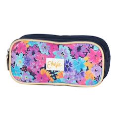 -Trousse rectangulaire double compartiment toile imprimée fleurs