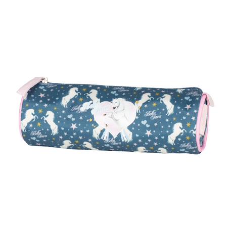 Trousse ronde textile motif chevaux bella sara Bleu / rose 1 - vertbaudet enfant 