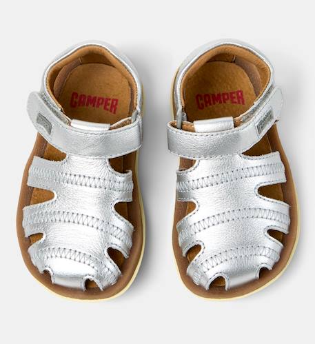 Sandales fille cuir BICHO Gris moyen+Rose pastel 3 - vertbaudet enfant 