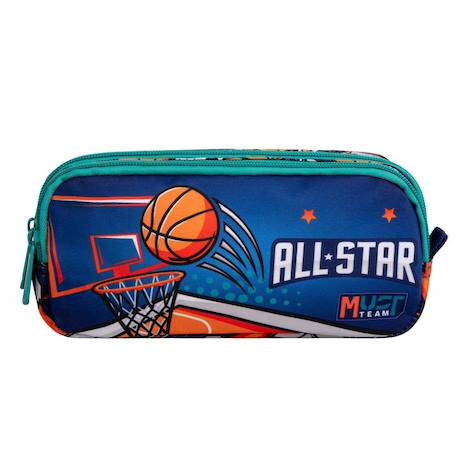 Trousse zippée 2 compartiments basket 21 cm Bleu / bleu / marine / gris 1 - vertbaudet enfant 