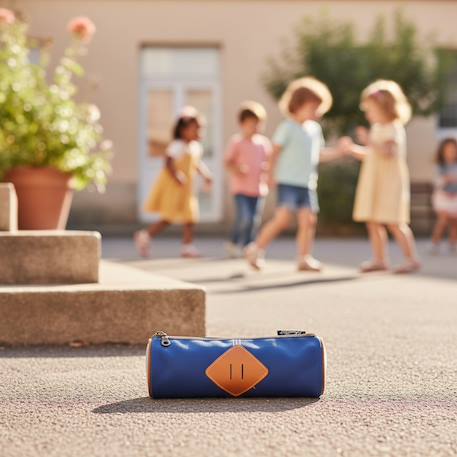Trousse ronde 22 cm feather – tissu texturé et fermeture zippée dorée Bleu / bleu / marine 2 - vertbaudet enfant 