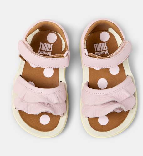 Sandales fille cuir BICHO FW TWINS Blanc naturel+Rose pastel 8 - vertbaudet enfant 