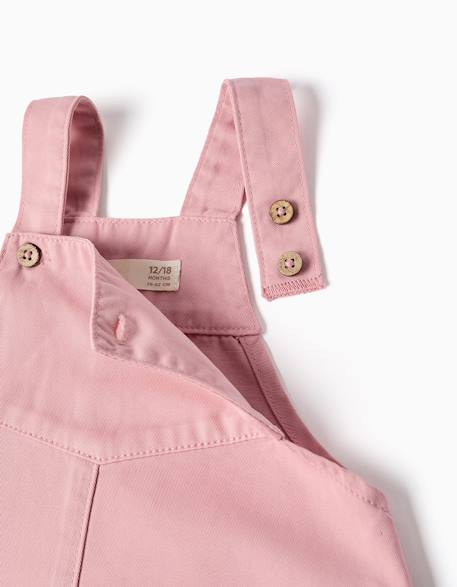 Robe salopette en sergé avec ourlet à volants Rose clair 3 - vertbaudet enfant 
