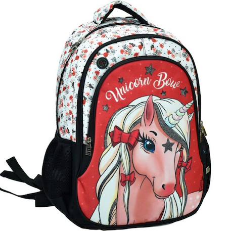Sac à dos scolaire licorne love 45 cm Blanc / noir / rouge 1 - vertbaudet enfant 