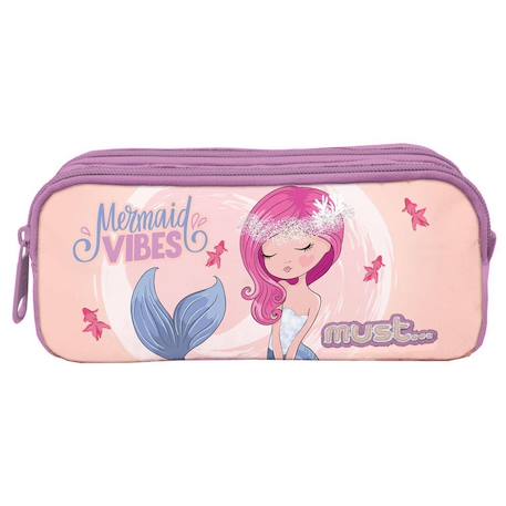 Trousse à crayons rectangulaire mermaid vibes 2 compartiments à zip Blanc / rose / clair / gris 1 - vertbaudet enfant 