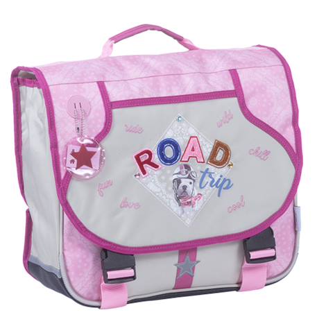 Cartable tissu imprimé road trip teo jasmin 38 cm Noir / rose / gris 1 - vertbaudet enfant 
