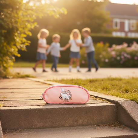 Trousse chacha haricot double-zip tissu imprimé Blanc / rose / clair 2 - vertbaudet enfant 