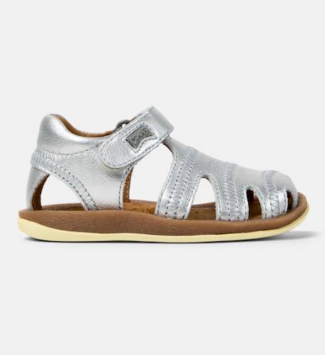 Sandales fille cuir BICHO Gris moyen+Rose pastel 1 - vertbaudet enfant 
