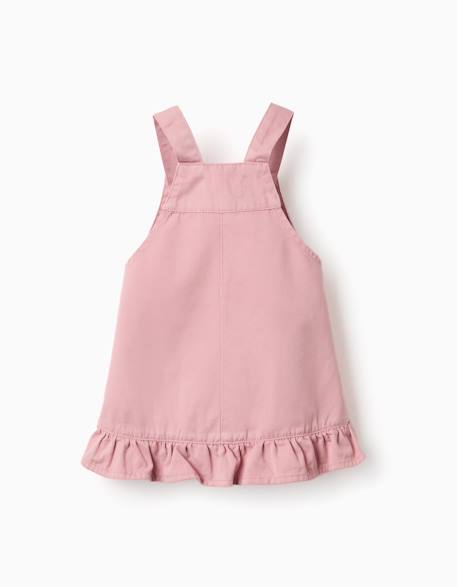 Robe salopette en sergé avec ourlet à volants Rose clair 2 - vertbaudet enfant 