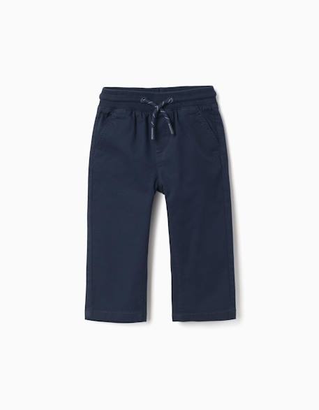 Pantalon ajusté en sergé avec cordon de serrage Beige clair+Bleu foncé 4 - vertbaudet enfant 
