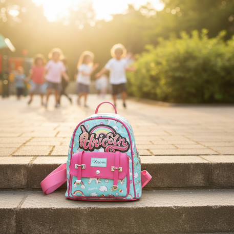 Sac à dos mini licorne 25 cm à détails fuchsia Bleu turquoise 2 - vertbaudet enfant 