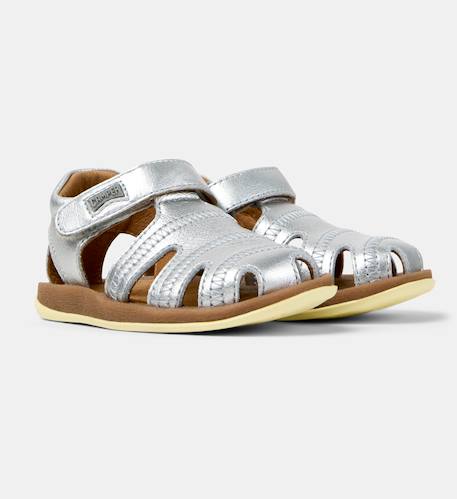 Sandales fille cuir BICHO Gris moyen+Rose pastel 2 - vertbaudet enfant 