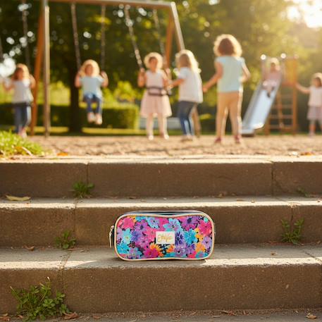 Trousse rectangulaire double compartiment toile imprimée fleurs Bleu / rose / clair 2 - vertbaudet enfant 