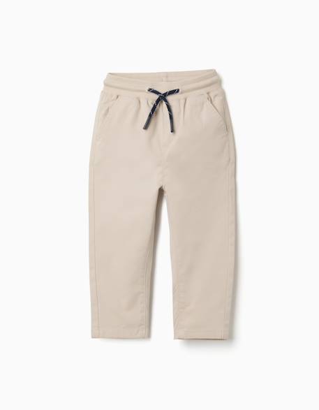 Pantalon ajusté en sergé avec cordon de serrage Beige clair+Bleu foncé 1 - vertbaudet enfant 