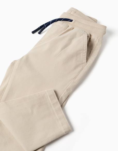 Pantalon ajusté en sergé avec cordon de serrage Beige clair+Bleu foncé 3 - vertbaudet enfant 