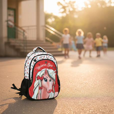 Sac à dos scolaire licorne love 45 cm Blanc / noir / rouge 2 - vertbaudet enfant 