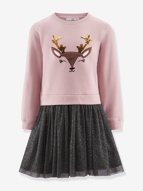 Robe avec renne à sequins fille Happy Girls rose nude 1 - vertbaudet enfant 