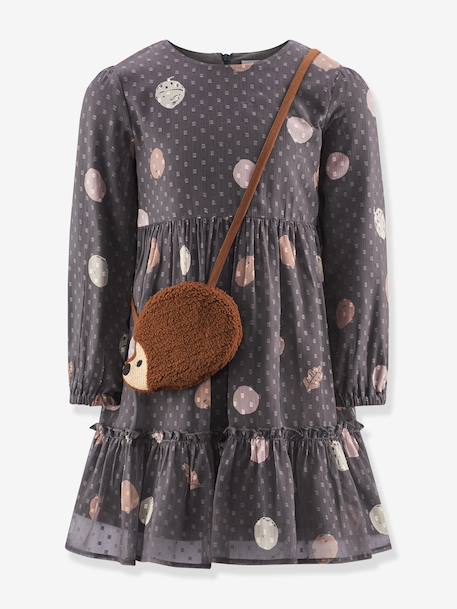 Robe en crêpe plumetis avec sac hérisson fille Happy Girls gris 1 - vertbaudet enfant 