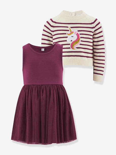 Ensemble fille : robe en tulle et pull Happy Girls bordeaux 2 - vertbaudet enfant 